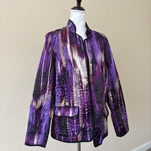 Chico’s Purple Quilted Abstract Splash Print Jacket Size 2 (L) Vintage